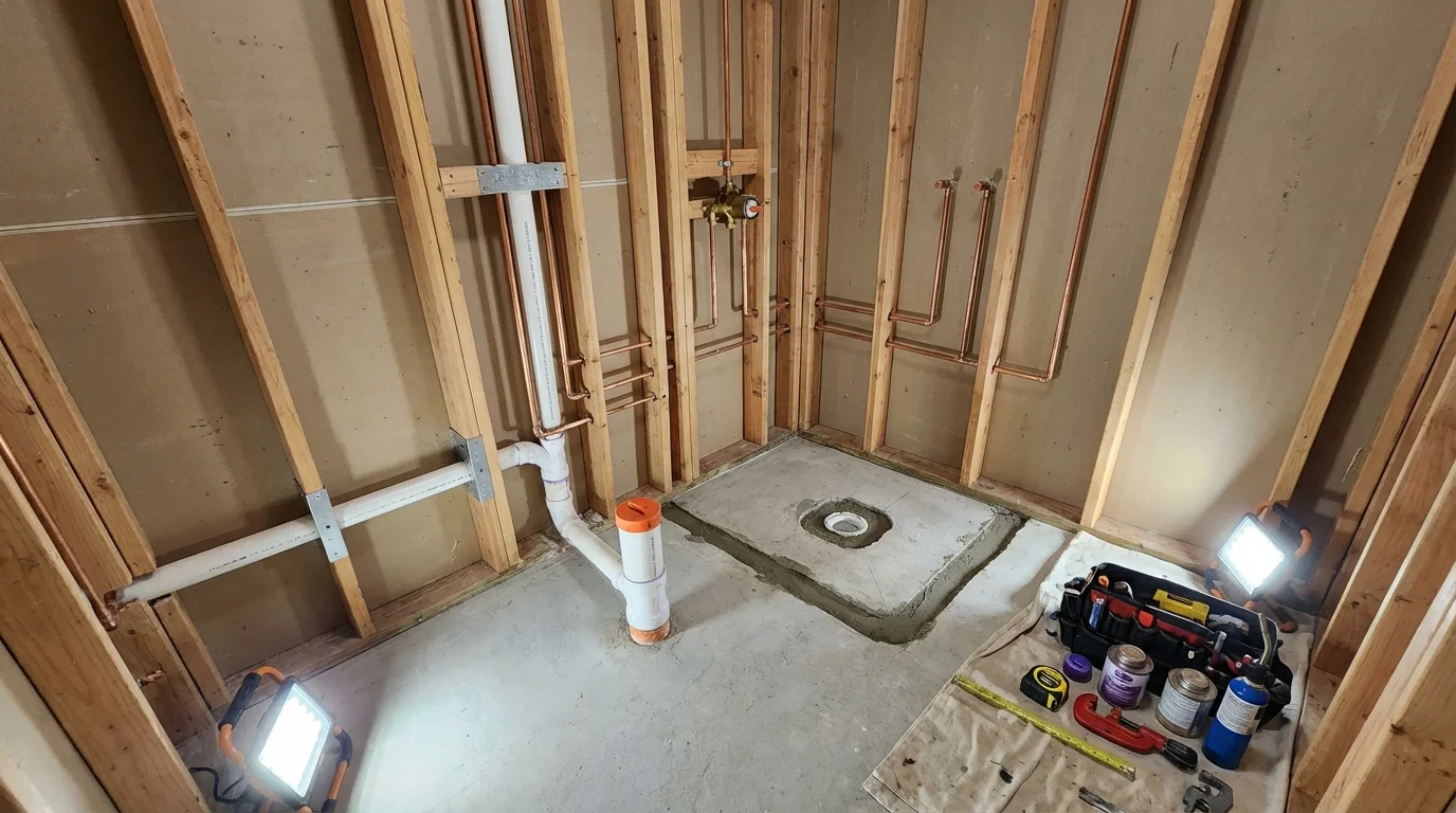 Bathroom rough-in plumbing during remodel by Johns Plumbing LLC in Chino Valley