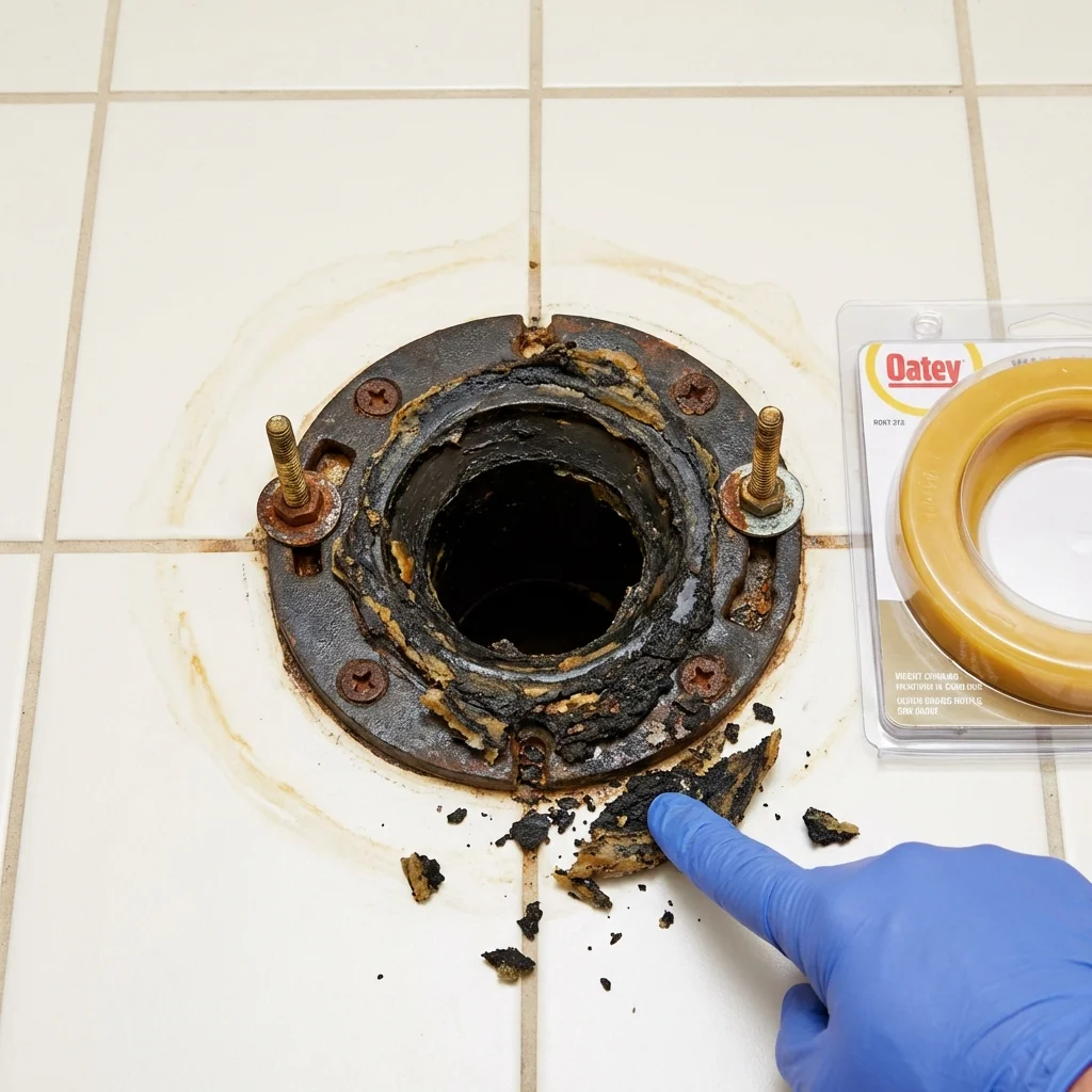 Failed wax ring showing water seepage at the base of a toilet in a Chino Valley, AZ home