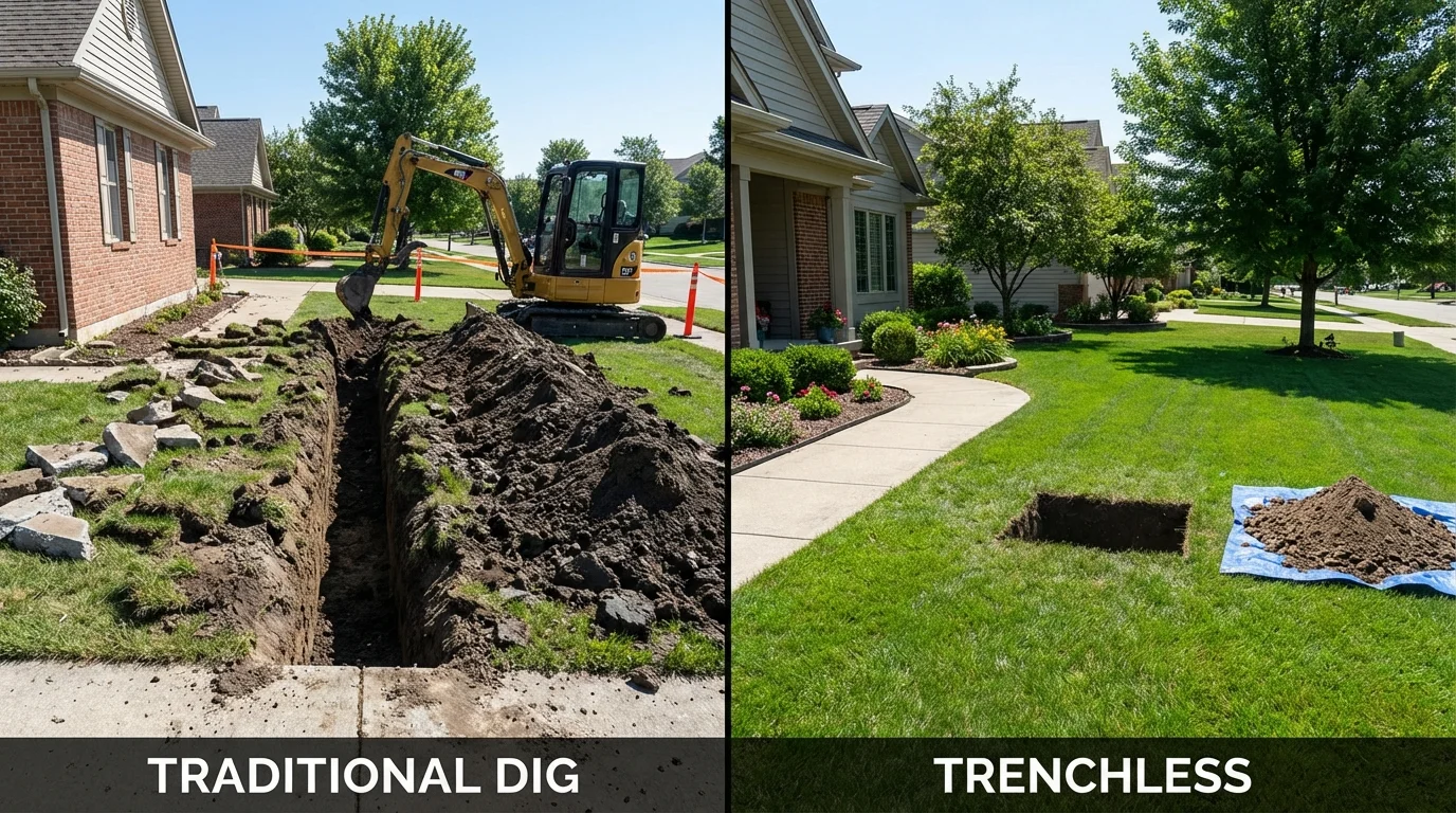Trenchless sewer repair with minimal yard damage versus traditional excavation in Chino Valley, AZ